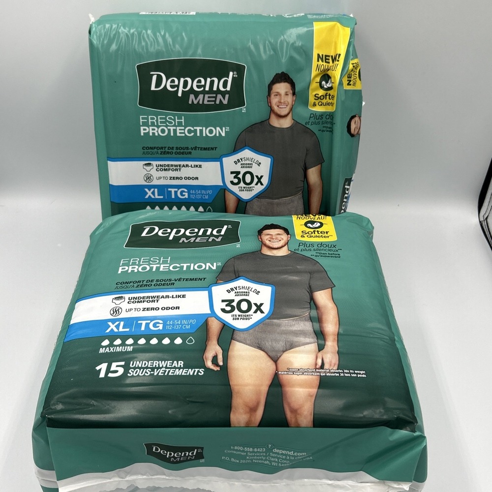 Depend XL TG Men Incontinence Underwear Disposable 30 CT Bundle (2 Packs of 15)